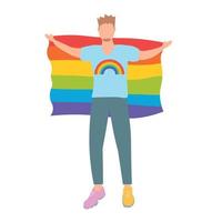 junge im t-shirt mit regenbogen, der an der stolzparade teilnimmt. Monat des Stolzes. vektor