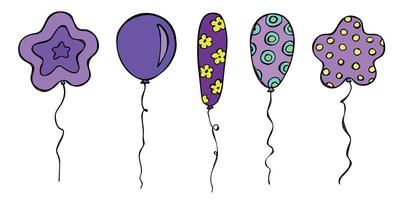 hand gezeichneter satz bunter fliegender ballonillustration. Geburtstagsfeier-Ballon-Doodle. Feiertagscliparts. vektor