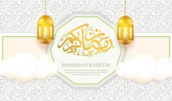 Ramadan-Kareem-Banner und Grußkarten mit Kalligrafie, Halbmond und Laternen vektor
