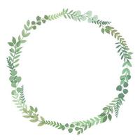 grön krans, skogsgröna löv, vit bakgrund. bröllopsinbjudan cirkel ram. vektor illustration. design mall gratulationskort