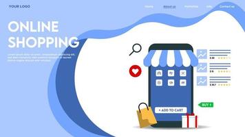 Vektor-Illustration der Online-Shopping-App-Landing-Page-Promotion, E-Commerce-Werbekonzept. vektor