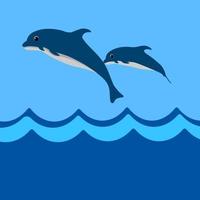 niedliche delphinfische glücklich springen mit wellenvektorillustration vektor