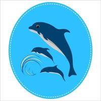 Süßer Delphin Fisch glücklich springen mit Welle im Kreis Logo isoliert weißer Hintergrund Vektor-Illustration vektor