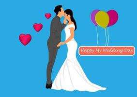 grafik bild bruden och brudgummen par bröllopsklänning vektor illustration med hjärta och ballong