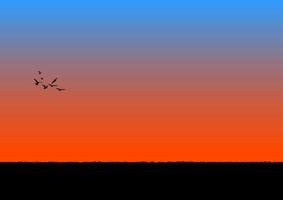 Grafikbild Orange und blaue Silhouette von Sonnenuntergang oder Sonnenaufgang mit Gras auf dem Boden vektor