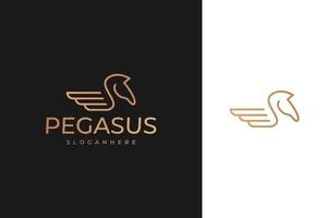 pegasus, bevingad hästlogotypdesign med linjekonturer monoline stil vektor