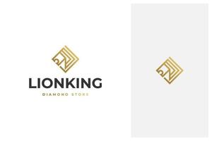 Einfaches, minimales, elegantes Luxus-Löwenkopf- und Diamantschmuck-Vektor-Logo-Design im Linienkunst-Umrissstil mit goldener Farbe vektor