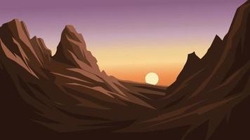 solnedgång panorama vid bergstoppen vektor
