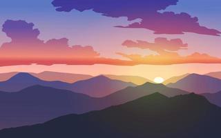 vacker färgglad dramatisk solnedgång i bergen vektor
