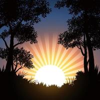 Waldschattenbildillustration mit Sonnenaufgang vektor