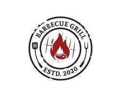 Grillrestaurant - Logo-Ikone von Grill, Grill und Bar mit Feuer, Grillgabel und Spachtel. BBQ-Logo-Vorlage. Vektor-Illustration vektor