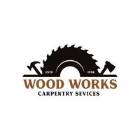 Firmenlogo der Holzindustrie mit dem Konzept von Sägen und Zimmerei und klassischem und modernem Stil vektor
