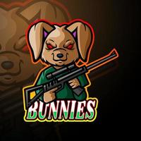 bunnys gun esport logo maskottchen design vektor