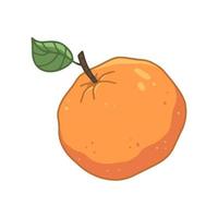 eine orange mit blatt im cartoon-stil. vektor lokalisierte obstlebensmittelillustration.