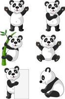 söt panda tecknad samling set vektor