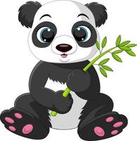 niedlicher panda-cartoon, der bambus isst vektor