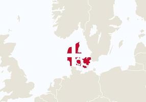 europa med markerad danmarkskarta. vektor