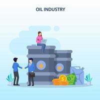 affärsman karaktär tittar på sjunkande oljediagram pris med oljefat och mynt platt vektor