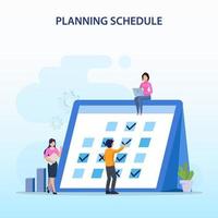 planeringsplaneringskoncept, personer som fyller i schemat på en jättekalender, arbetsplanering, pågående arbete. platt vektormallstil lämplig för webbmålsidor. vektor
