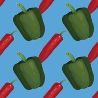 grüner paprika und roter chili hand zeichnen gemüse nahtloses muster vektor