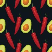 Rotes Chili und Avocado Musterdesign vektor