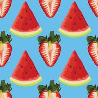 söta frukter stawberry och vattenmelon mönsterdesign på bule vektor