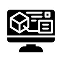 digitales Modell auf dem Computerbildschirm Glyphen-Symbol-Vektor-Illustration vektor