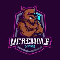 werwolf-maskottchen-logo-design mit modernem illustrationskonzeptstil für abzeichen-, emblem- und t-shirt-druck. Wütende Wolfsillustration für Sportteam vektor