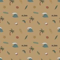 seamless mönster med element för surfing. palmer, vågor och surfbrädor i doodle-stil. tryck för textilier, kläder, förpackningspapper. vektor