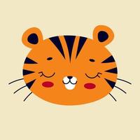 söt tiger, symbol för det kinesiska nyåret 2022. vilt djur. traditionell kalender, gratulationskort. platt tecknad vektorillustration. inredning för barnkammare, kläder vektor