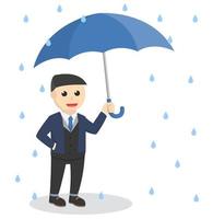 manlig affärsman håller paraply design karaktär på vit bakgrund vektor
