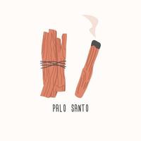 palo santo heligt trä träd, pinnar bunt - platt vektorillustration isolerad på vit bakgrund. brinnande palo santo rökelse. begreppet smetning, avkoppling och aromaterapi. vektor