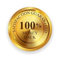 Premium-Qualität 100 Geld zurück goldene Medaille Symbol Siegelzeichen isoliert auf weißem Hintergrund. Vektor-Illustration