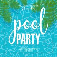 banner designmall för sommaren pool party event med blått vatten och exotiska träd palmblad i bakgrunden. vektorillustration i platt stil för webbinlägg och reklam för sociala medier. vektor