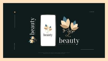 elegantes blumenlogodesign mit minimalem linearem stil, geeignet für spa, schönheit, schmuck, salon oder kosmetikmarke. hand gezeichnete florale oder botanische logoillustration vektor