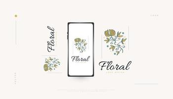 elegant blomlogotypdesign med minimal stil, lämplig för spa, skönhet, smycken, salong eller kosmetikamärke. handritad blommig eller botanisk logotyp illustration vektor