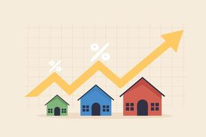 steigender wohnungspreis, immobilieninvestitions- oder immobilienwachstumskonzept, haus mit pfeildiagramm. vektor