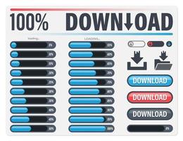 laddningsfältets förlopp i procent. nedladdningsknappar. vektor illustration
