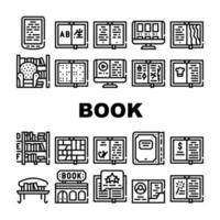 bok bibliotek butik samling ikoner set vektor