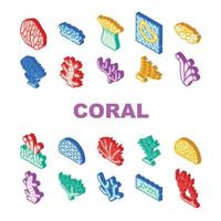korallhavet vattenlevande rev samling ikoner som vektor