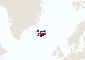 europa mit hervorgehobener islandkarte. vektor