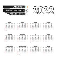 Kalender 2022 in irischer Sprache, Woche beginnt am Sonntag. vektor