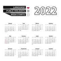 Kalender 2022 in polnischer Sprache, Woche beginnt am Sonntag. vektor