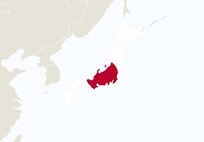 Asien mit hervorgehobener Japan-Karte. vektor