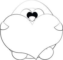 süßer Cartoon-Pinguin mit Herz. Zeichnen Sie die Illustration in Schwarzweiß vektor