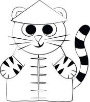 chinesischer tiger der netten karikatur. Zeichnen Sie die Illustration in Schwarzweiß vektor
