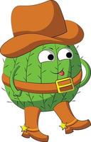 niedlicher Zeichentrickfigur-Kaktus-Cowboy. Abbildung in Farbe zeichnen vektor