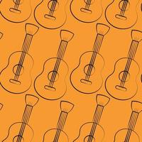 sömlös vektor mönster med kontur orange gitarr