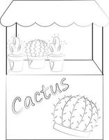 stalldisk med kaktus. rita illustration i svartvitt vektor