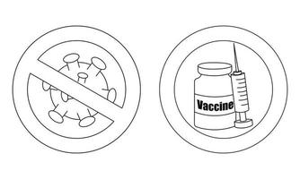 Impfstoff im Kreis und Virus in verboten. Zeichnen Sie die Illustration in Schwarzweiß vektor